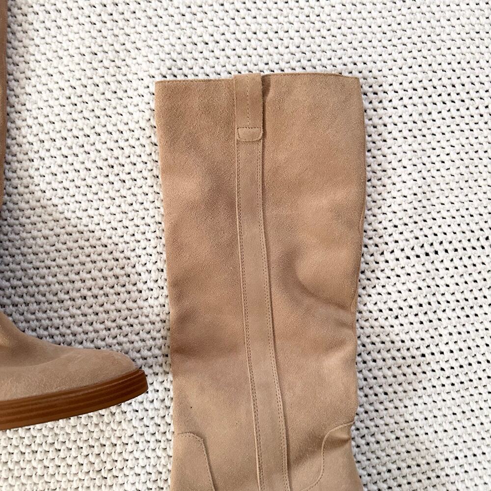 Dolce Vita Beige Suede Illora Knee High Heeled Pull On Knee High Boots 6 Sample - Picture 4 of 11